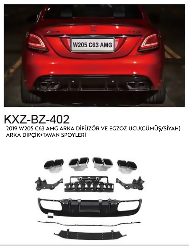 MERCEDES-BENZ 2019 W205 C63 AMG ARKA DİFÜZÖR VE EGZOZ UCU