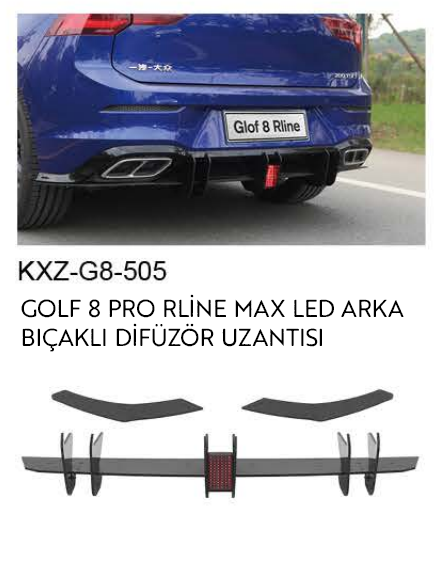 VOLKSWAGEN GOLF 8 PRO R-LINE MAX LED ARKA BIÇAKLI DİFÜZÖR UZANTISI