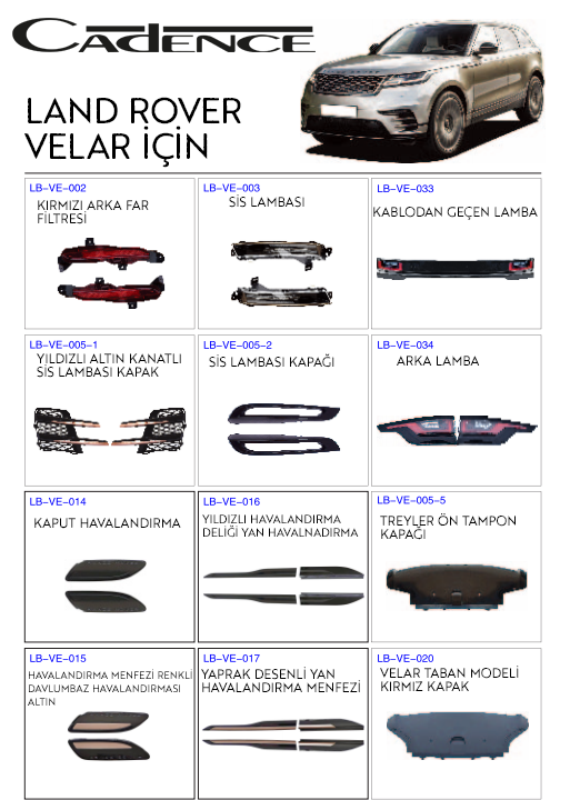 LAND ROVER VELAR TRİM & AYDINLATMA KİTİ