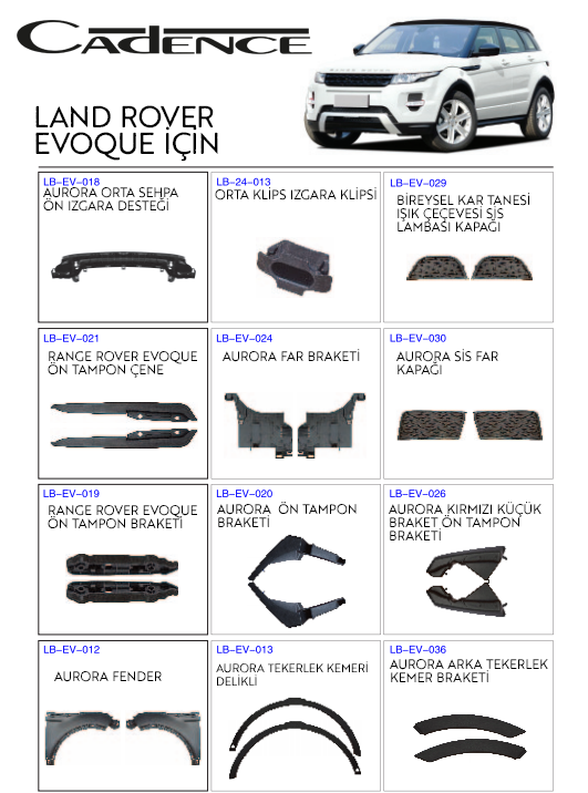 LAND ROVER EVOQUE MONTAJ & GÖVE KİTLERİ