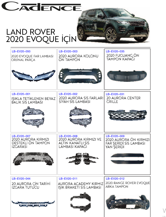 LAND ROVER 2020 EVOQUE AKSESUAR & AYDINLATMA PARÇALARI
