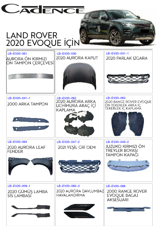 LAND ROVER 2020 EVOQUE IZGARA & KAPLAMA PARÇALARI